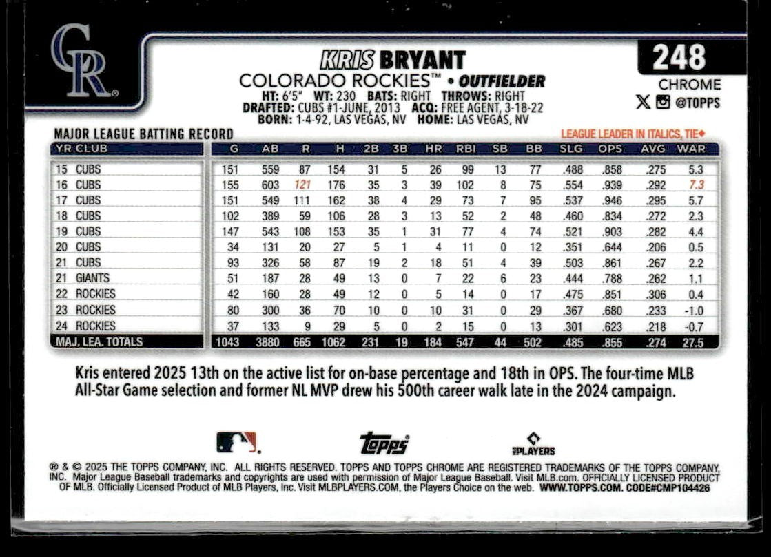 2025 Topps Chrome #248 Kris Bryant