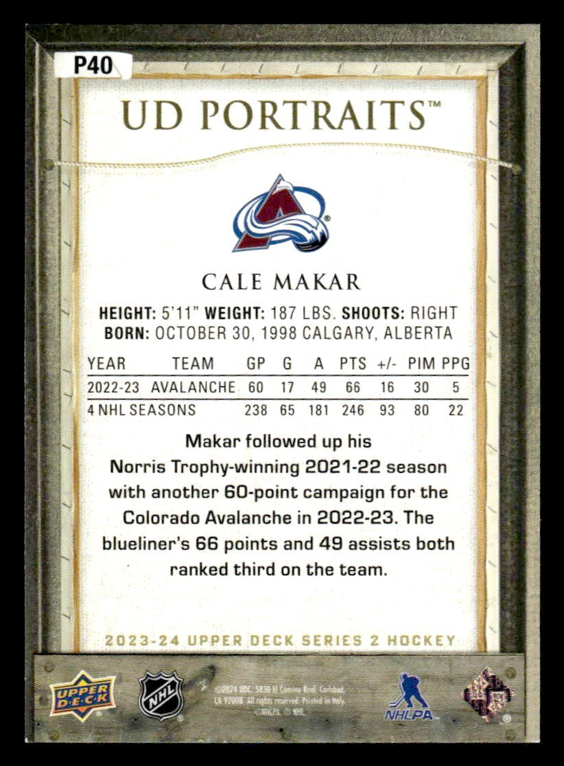 2023-24 Upper Deck #P40 Cale Makar UD Portraits