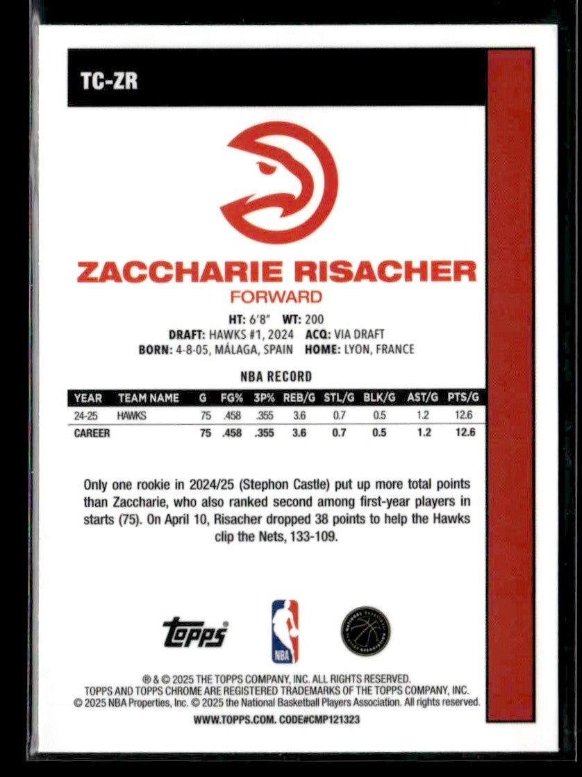 2025-26 Topps #TC-ZR Zaccharie Risacher 1980-81 Topps Chrome Basketball