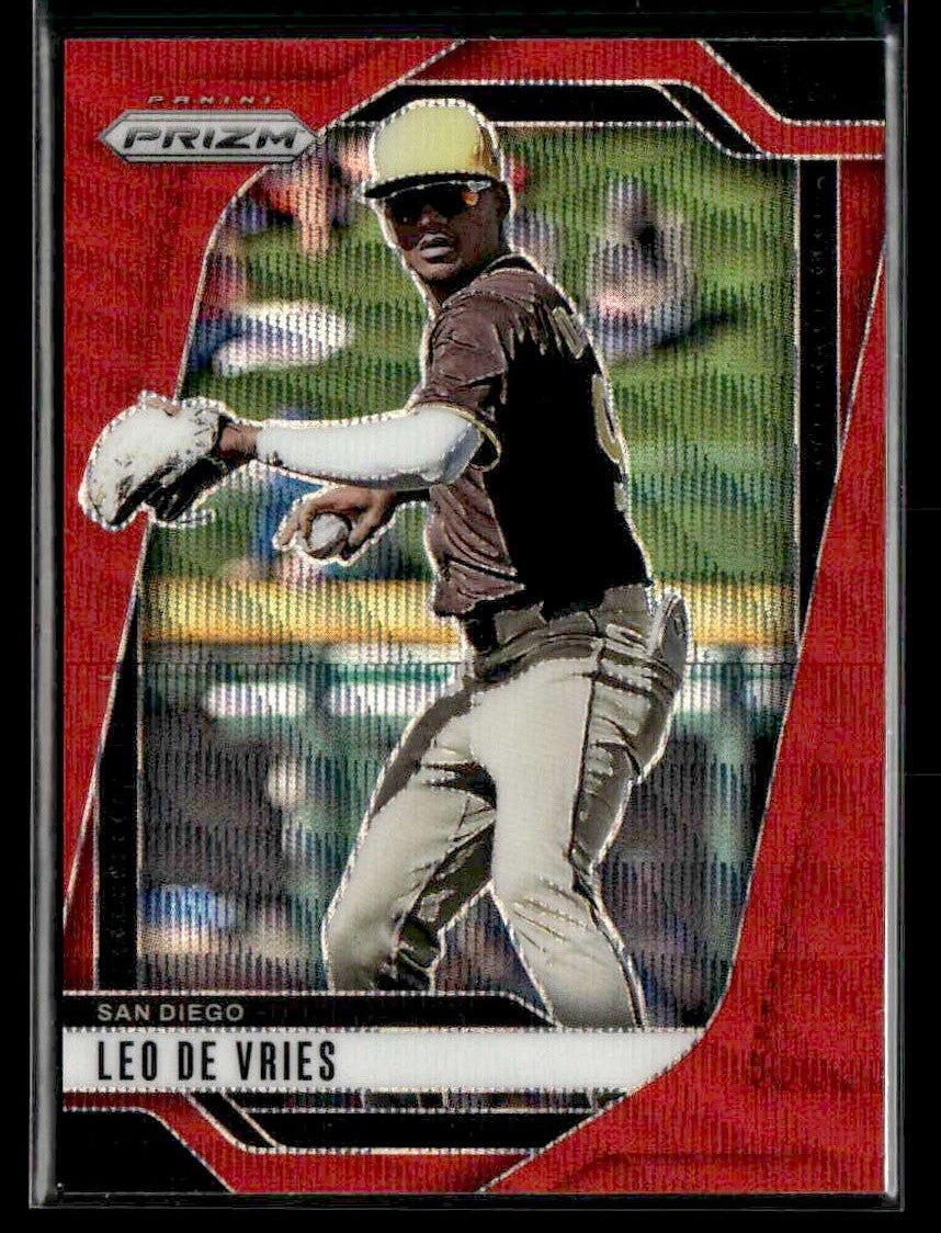 2025 Panini Prizm #47 Leo De Vries Ruby Wave Prizm