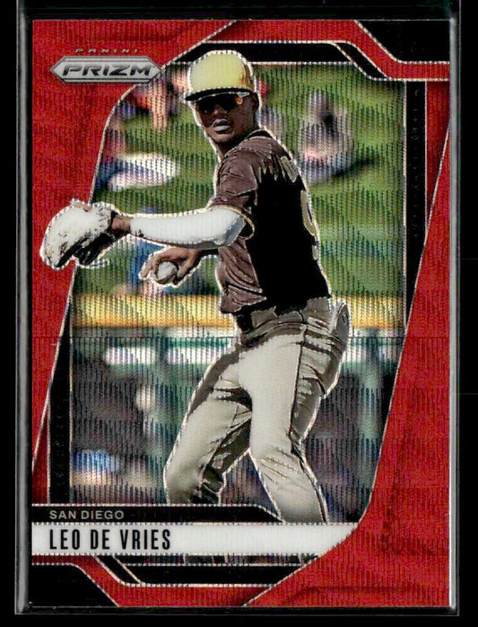 2025 Panini Prizm #47 Leo De Vries Ruby Wave Prizm