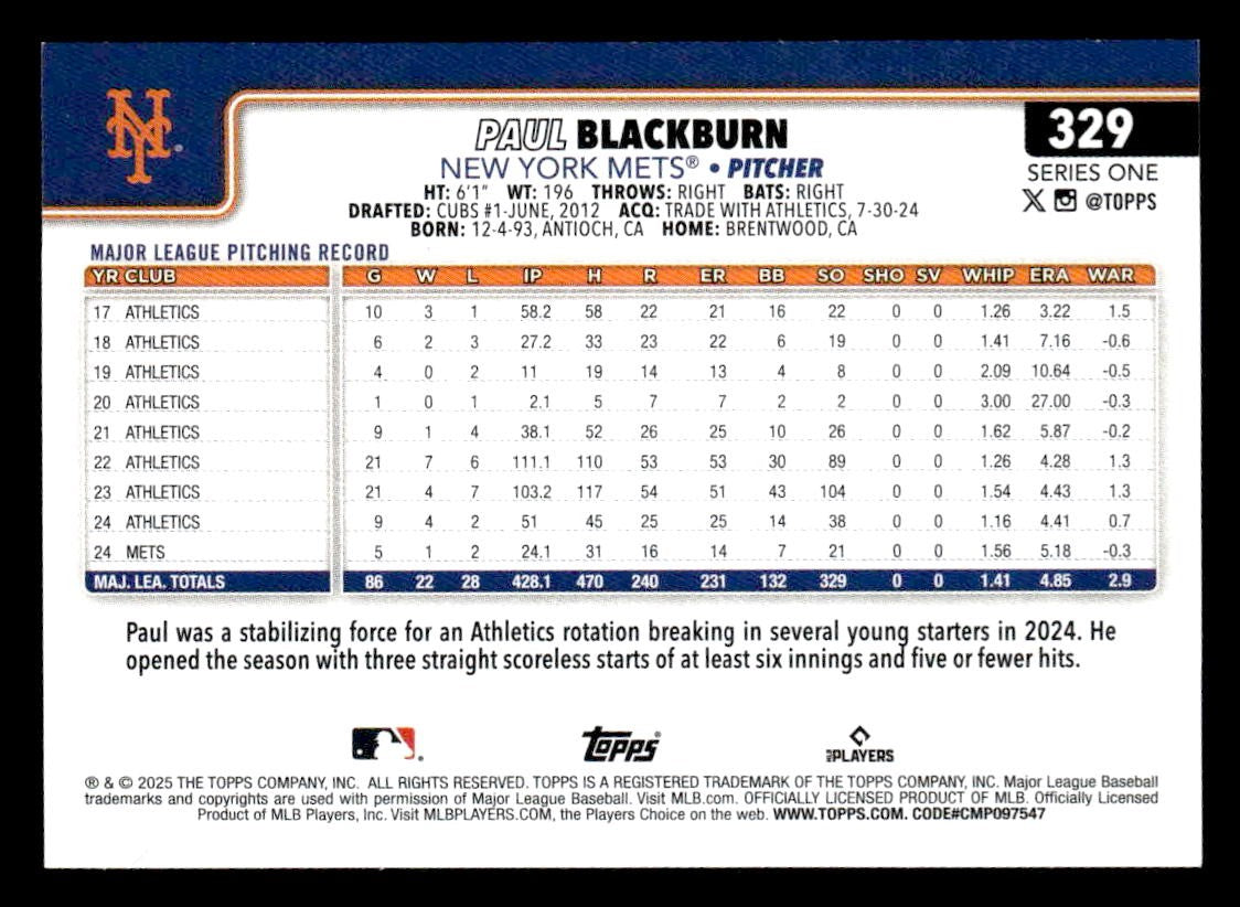 2025 Topps #329 Paul Blackburn