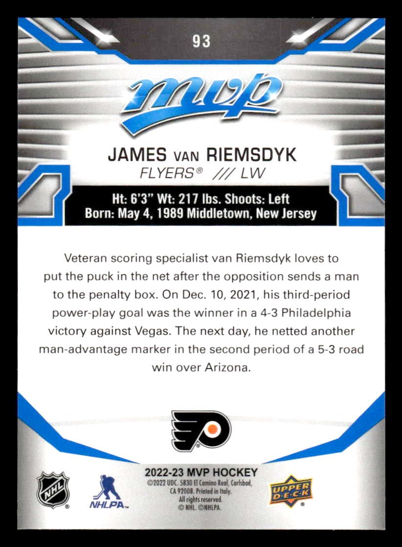 2022-23 Upper Deck MVP #93 James van Riemsdyk Blue Script