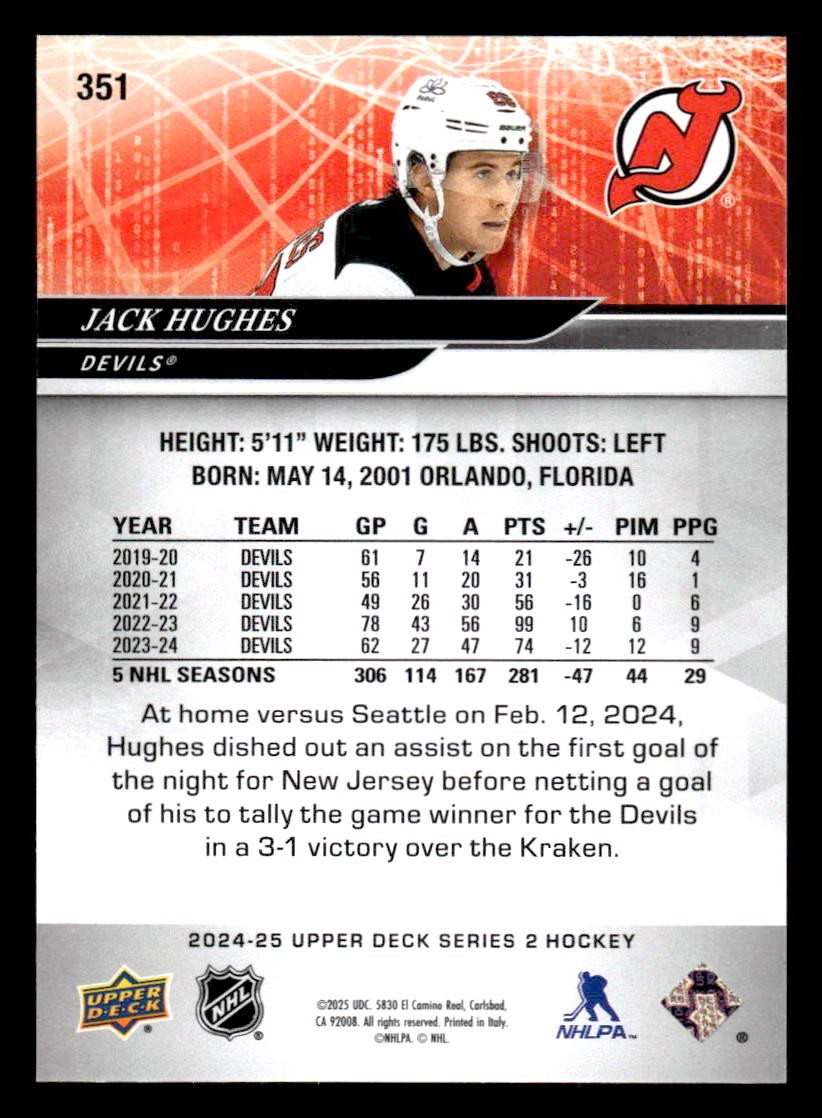 2024-25 Upper Deck #351 Jack Hughes