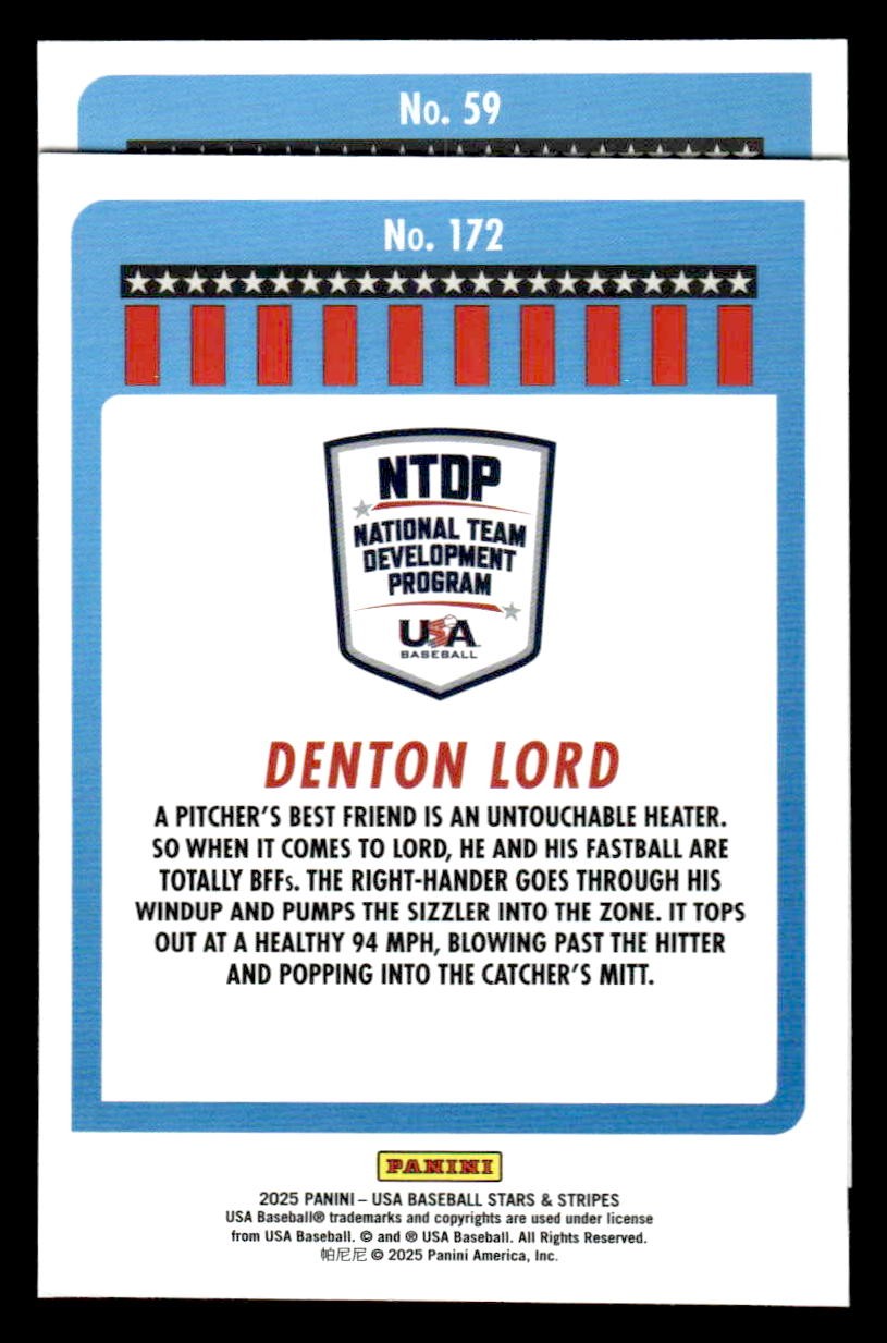 2025 Panini Stars and Stripes USA Baseball #172 Denton Lord