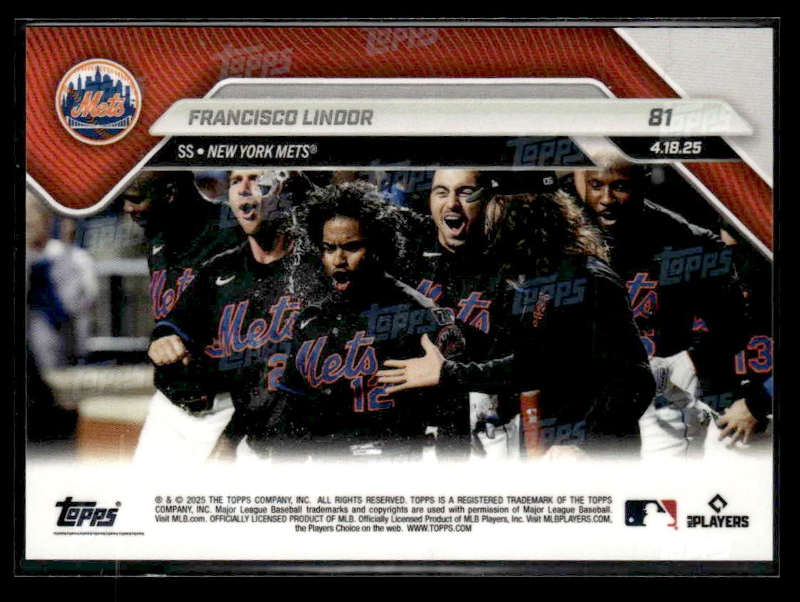 2025 Topps Now #81 Francisco Lindor 250th Career Walk-Off HR