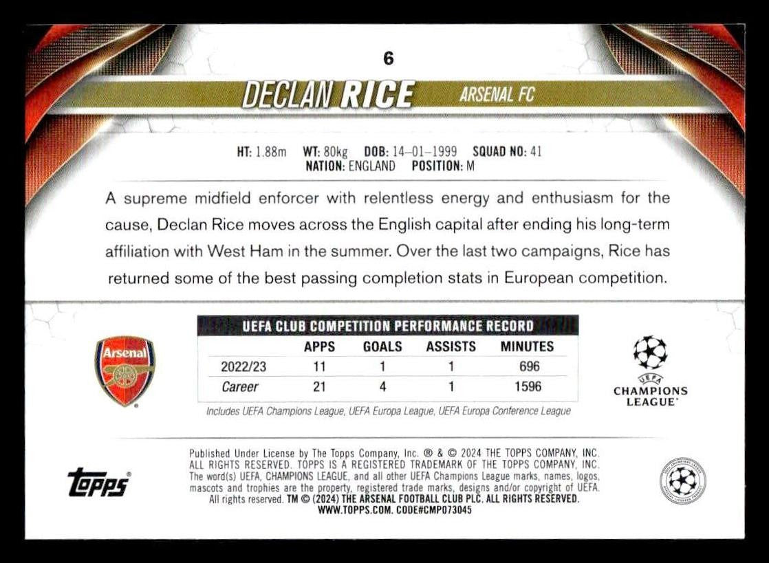 2023-24 Topps Jade Edition UEFA Club Competitions #6 Declan Rice