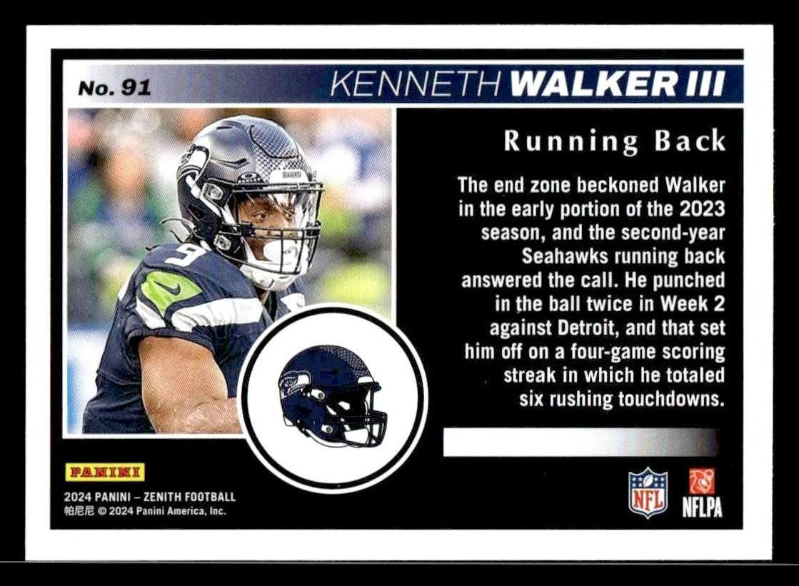 2024 Panini Zenith #91 Kenneth Walker III Two Minute Drill