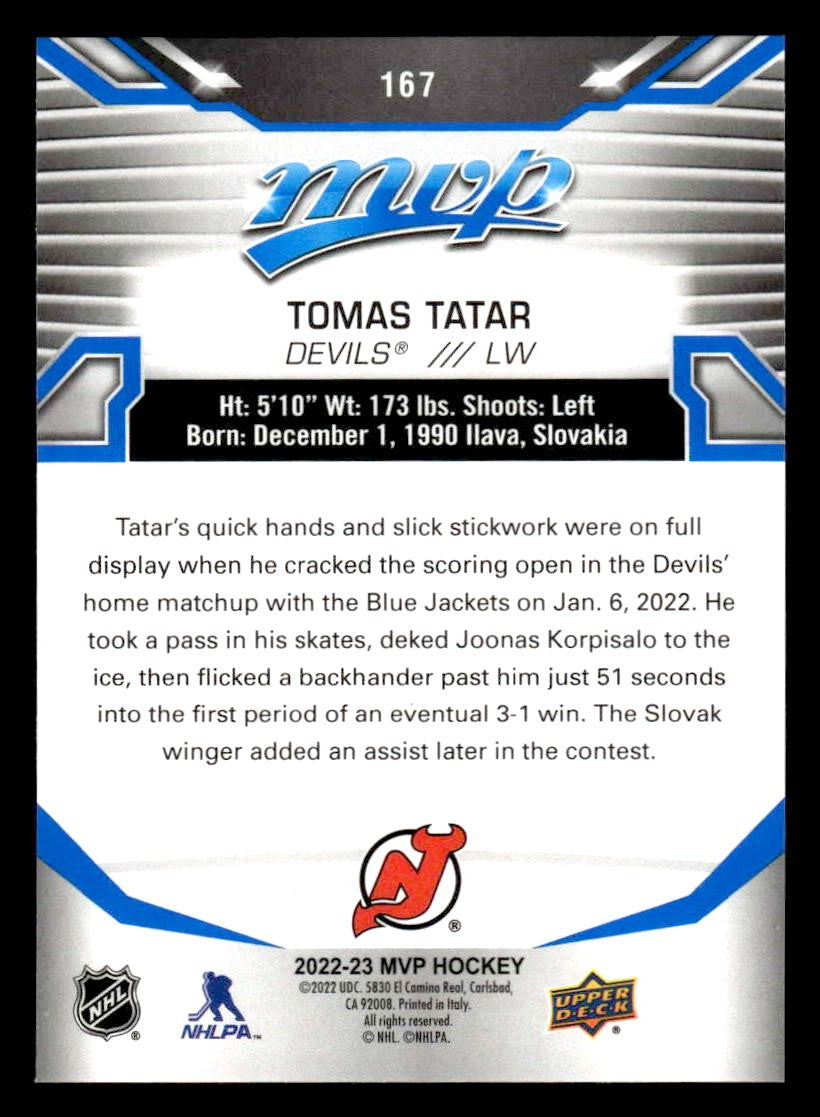 2022-23 Upper Deck MVP #167 Tomas Tatar Blue Script