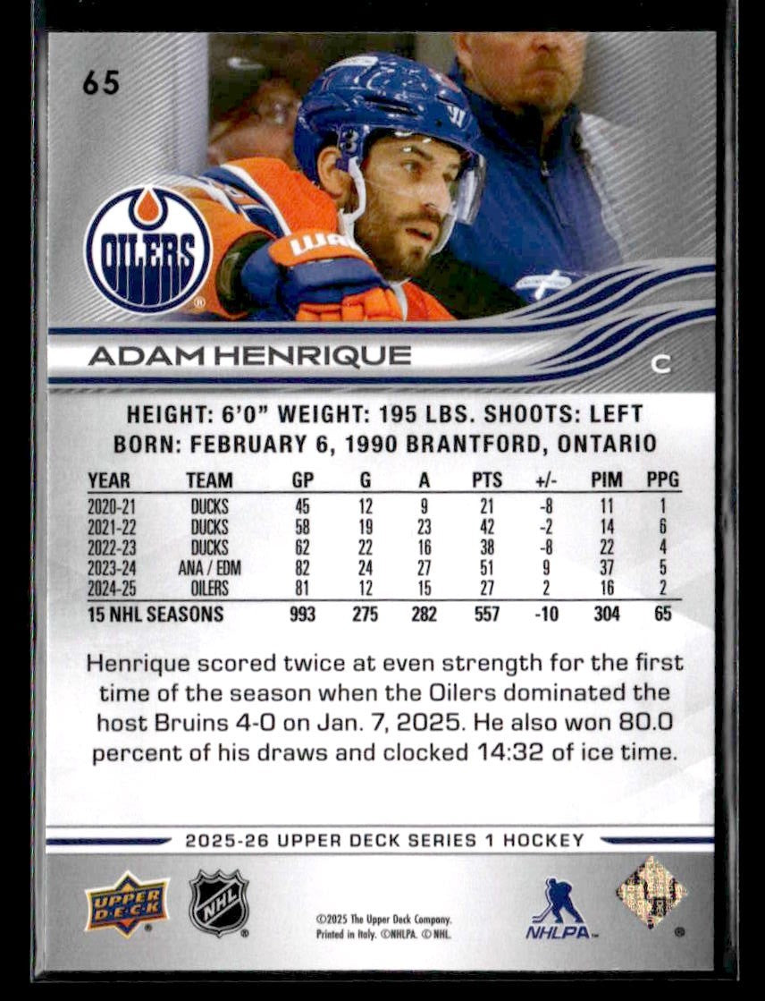 2025-26 Upper Deck #65 Adam Henrique