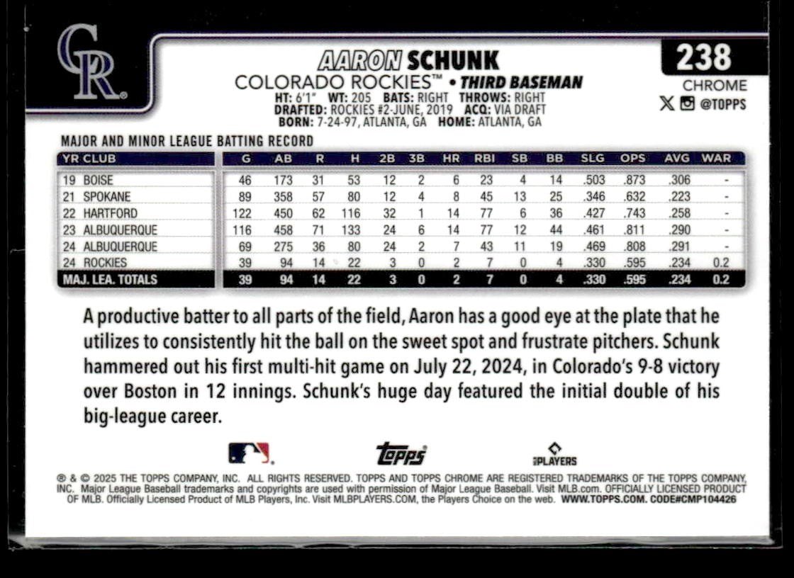 2025 Topps Chrome #238 Aaron Schunk