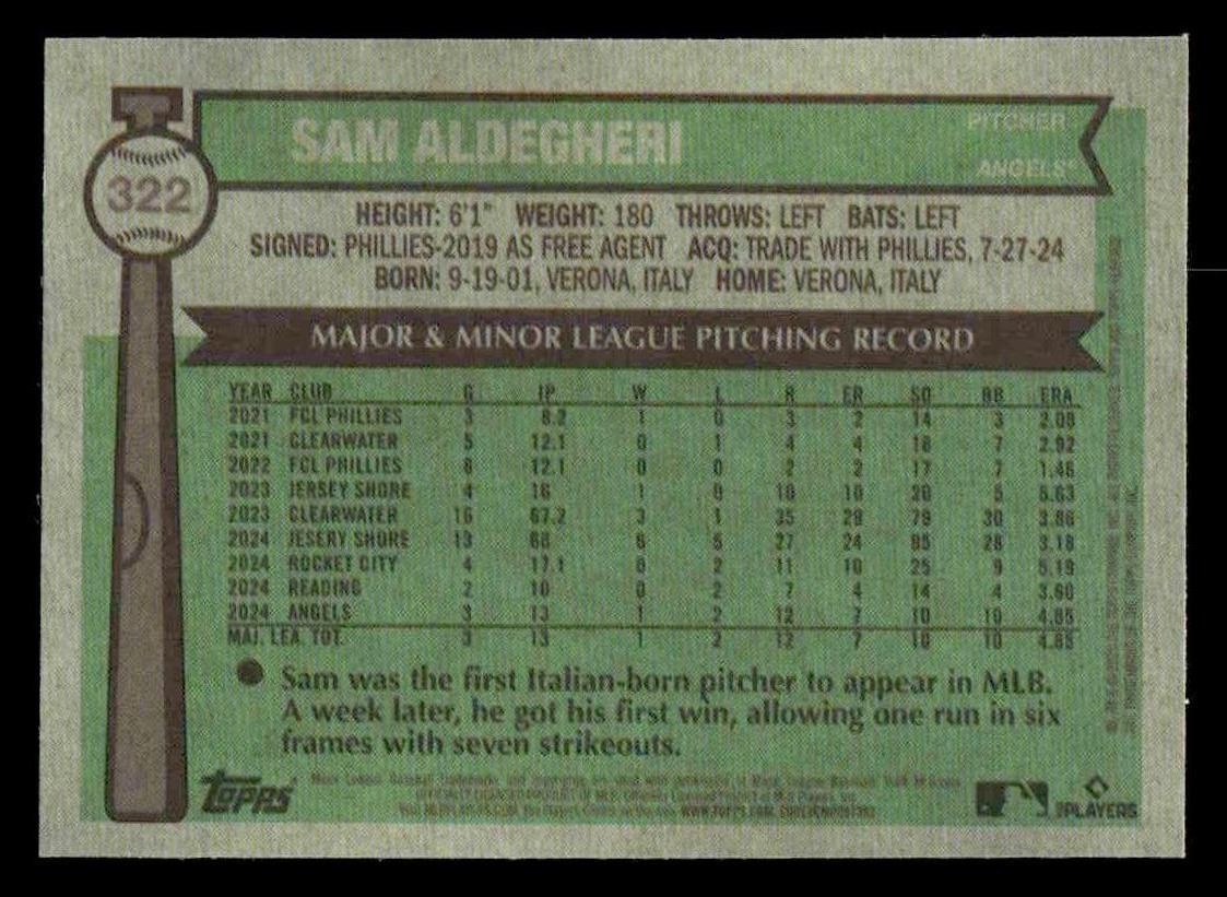 2025 Topps Heritage #322 Sam Aldegheri Chrome Silver Sparkle Refractor