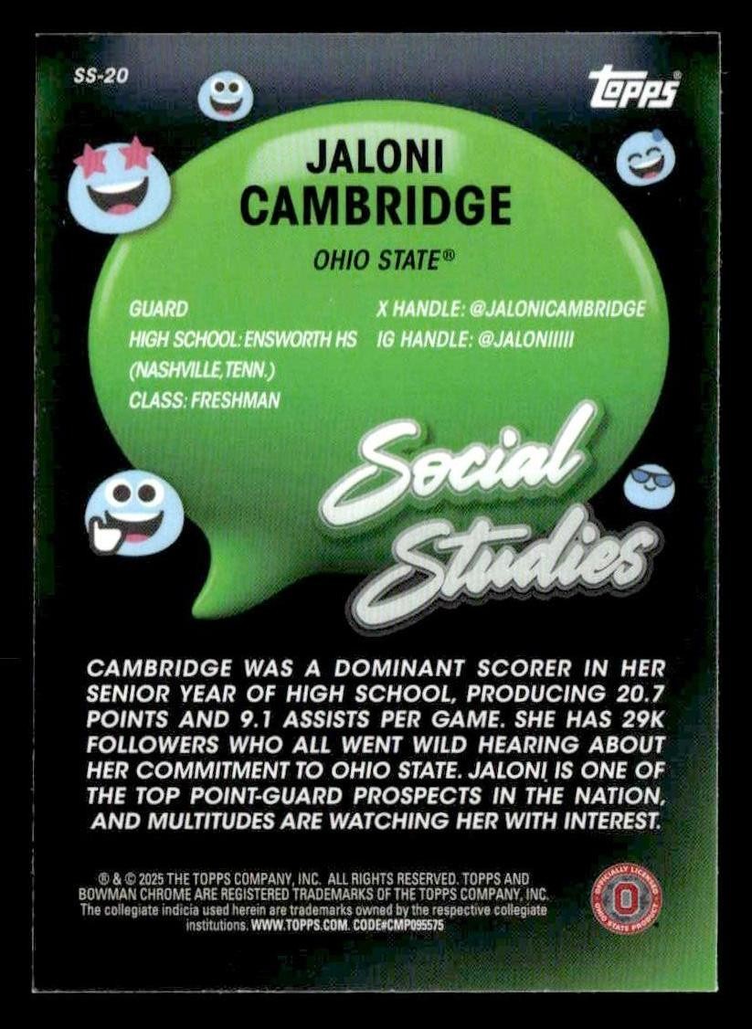 2024-25 Bowman University Chrome #SS-20 Jaloni Cambridge Social Studies