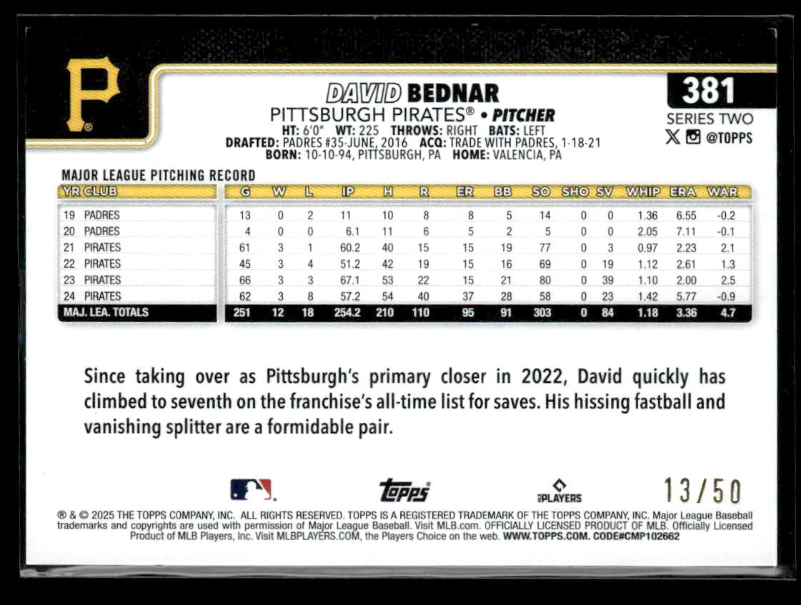 2025 Topps #381 David Bednar Canvas #/50