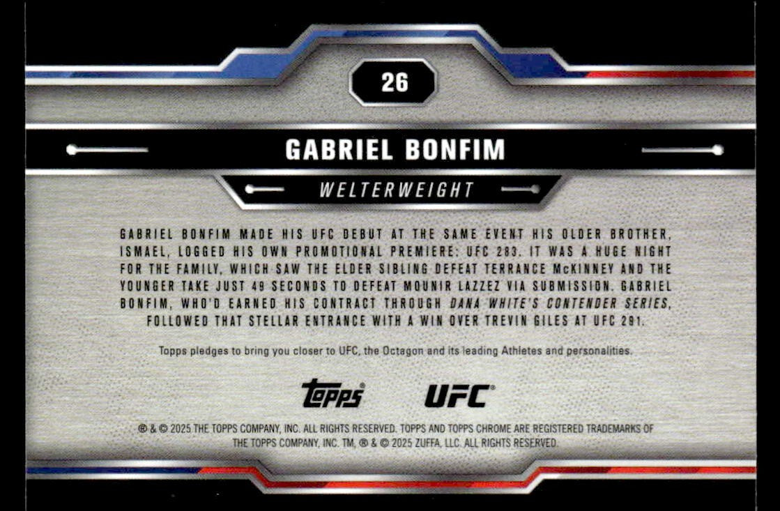 2025 Topps Chrome UFC #26 Gabriel Bonfim