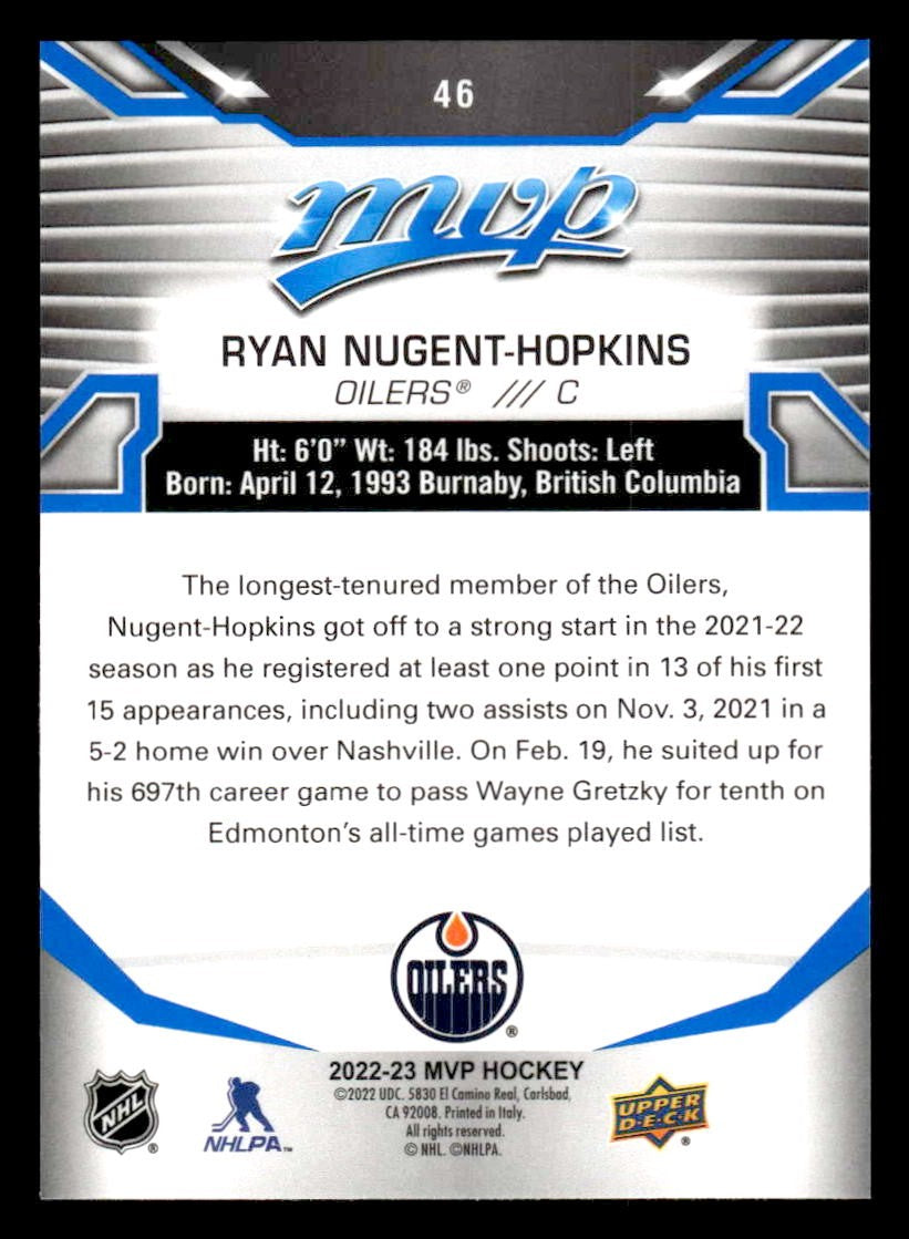 2022-23 Upper Deck MVP #46 Ryan Nugent-Hopkins Blue Script