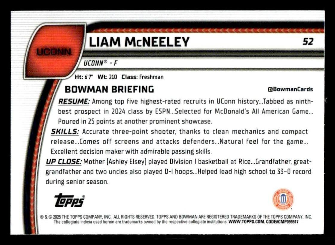 2024-25 Bowman University Chrome #52 Liam McNeeley