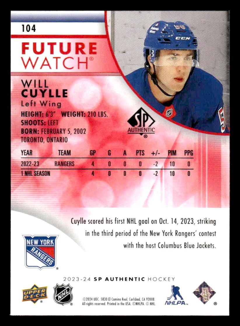 2023-24 SP Authentic #104 Will Cuylle Limited Red