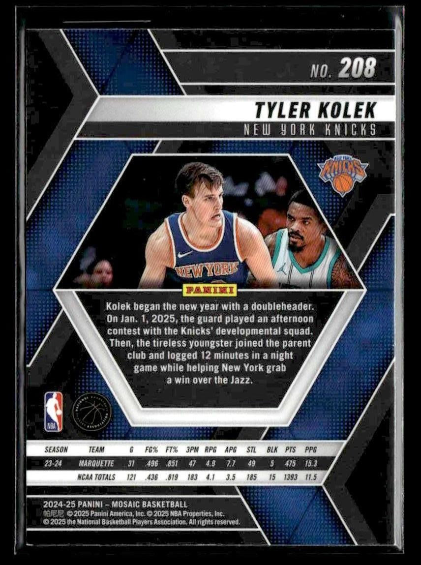 2024-25 Panini Mosaic #208 Tyler Kolek