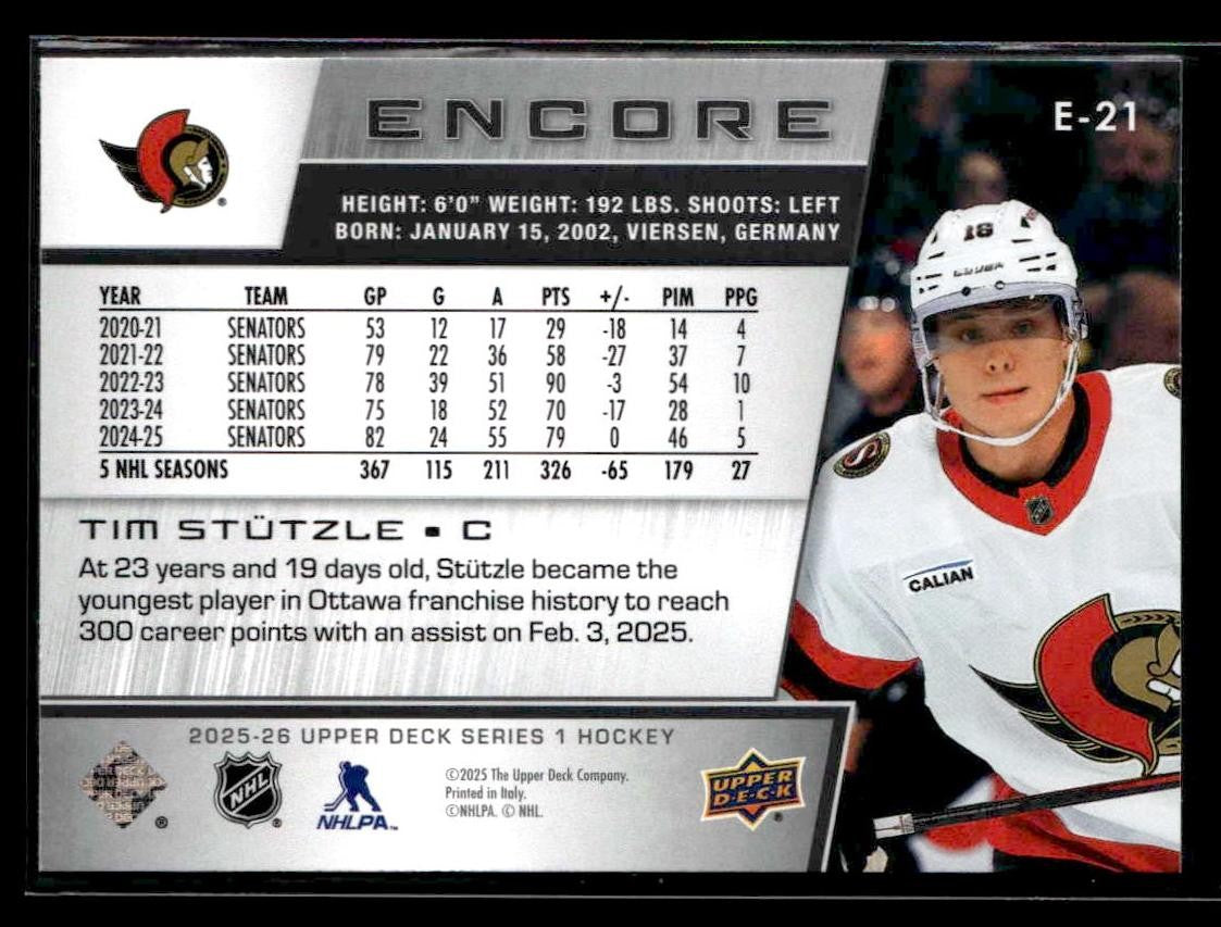 2025-26 Upper Deck #E-21 Tim Stutzle Encore