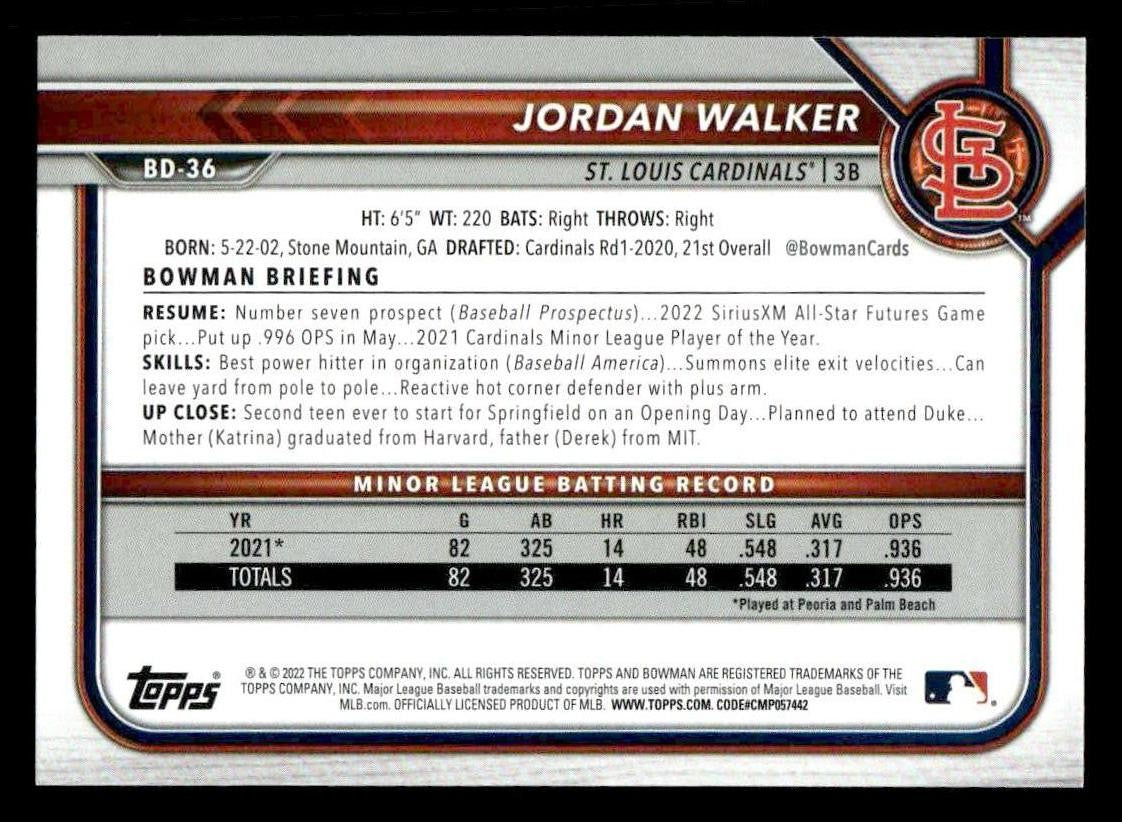 2022 Bowman Draft 1st Edition #BD-36 Jordan Walker