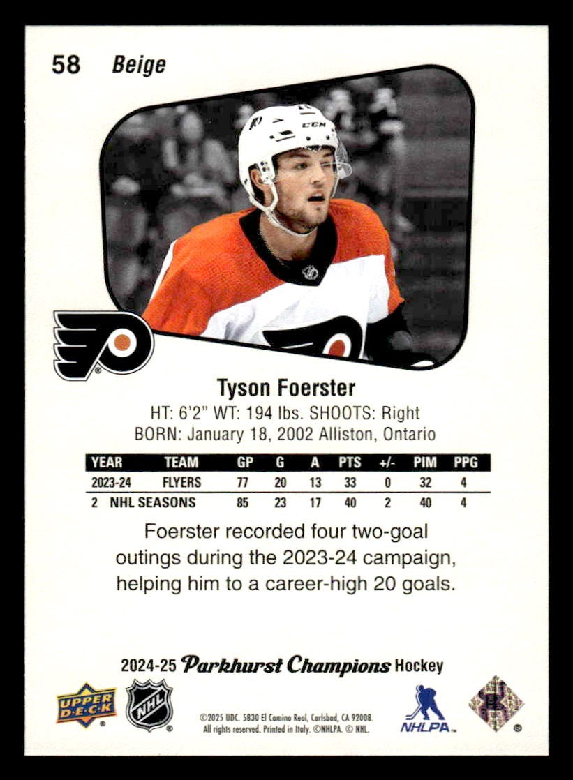 2024-25 Parkhurst Champions #58 Tyson Foerster