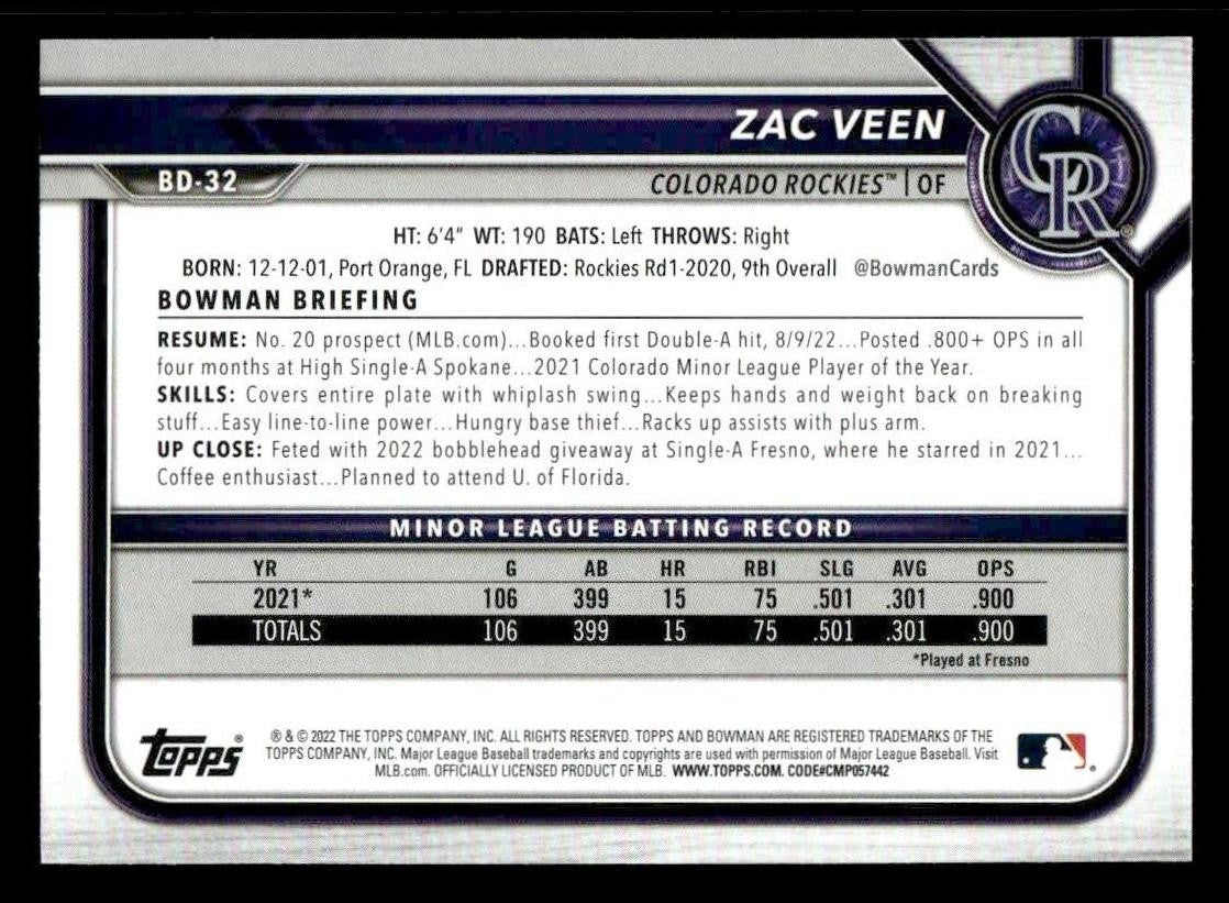 2022 Bowman Draft 1st Edition #BD-32 Zac Veen
