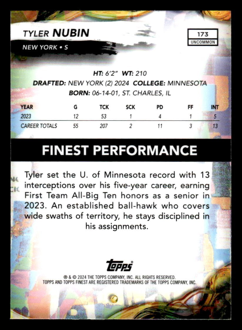 2024 Finest #173 Tyler Nubin