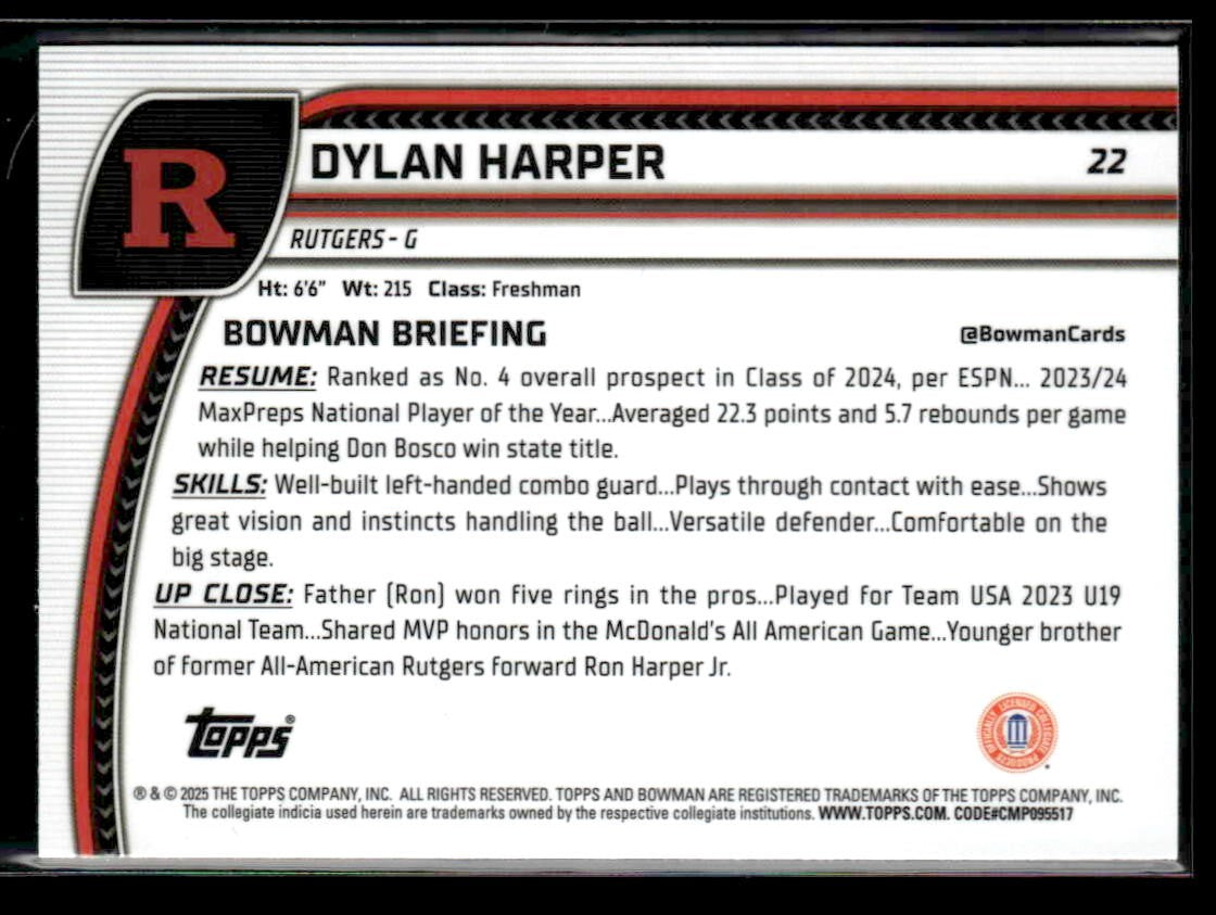 2024-25 Bowman University Chrome #22 Dylan Harper