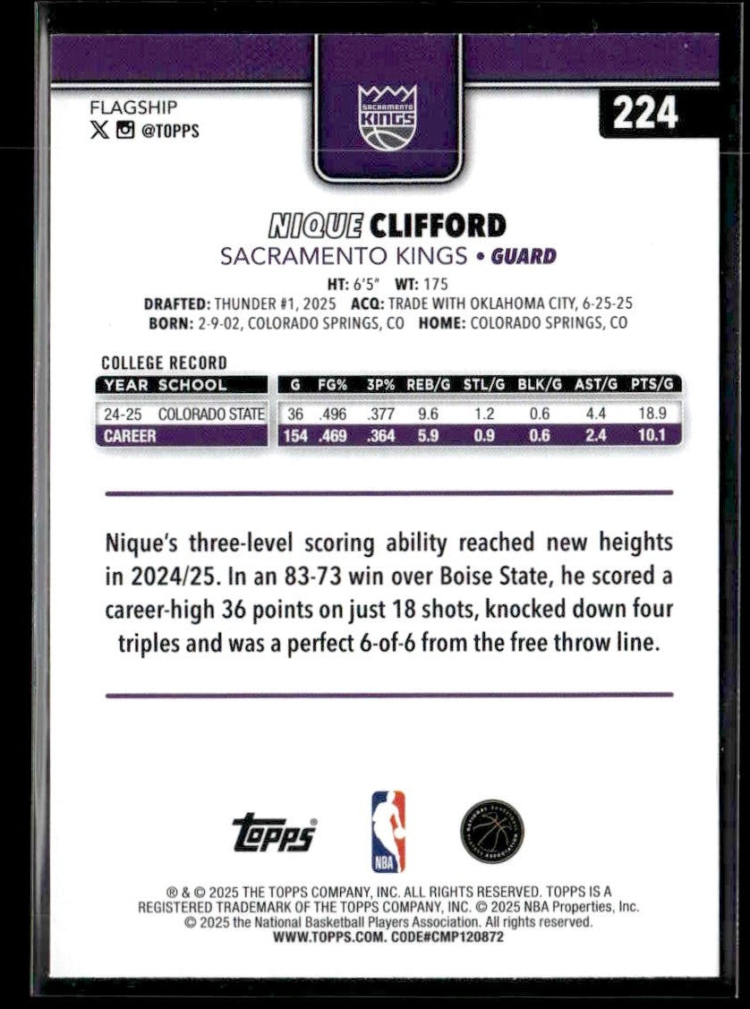 2025-26 Topps #224 Nique Clifford