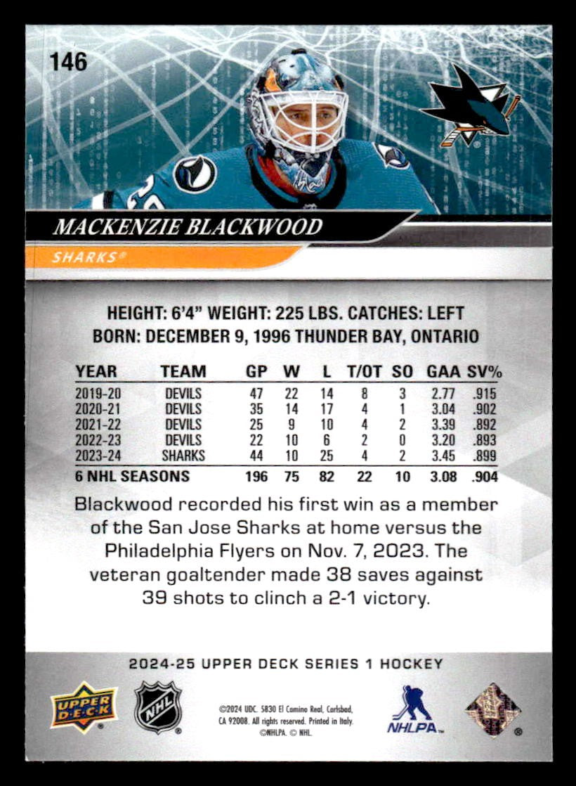 2024-25 Upper Deck #146 Mackenzie Blackwood