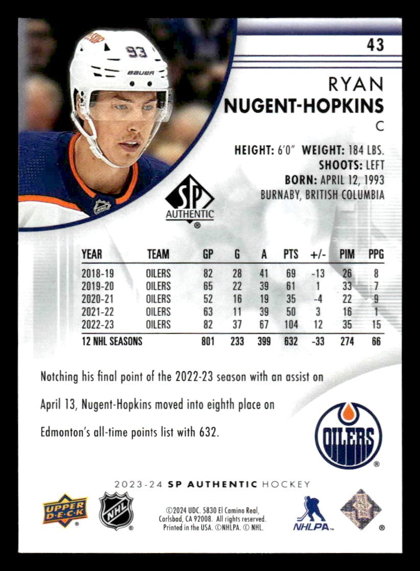 2023-24 SP Authentic #43 Ryan Nugent-Hopkins