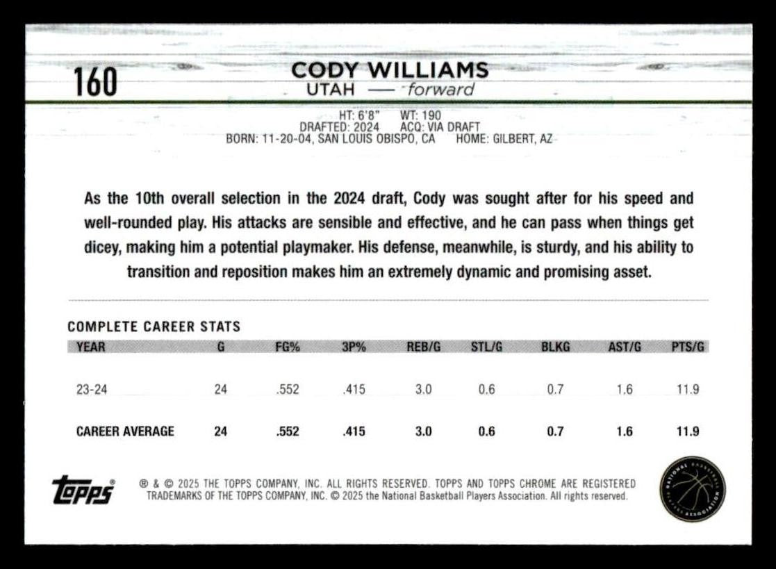 2024-25 Topps Chrome #160 Cody Williams