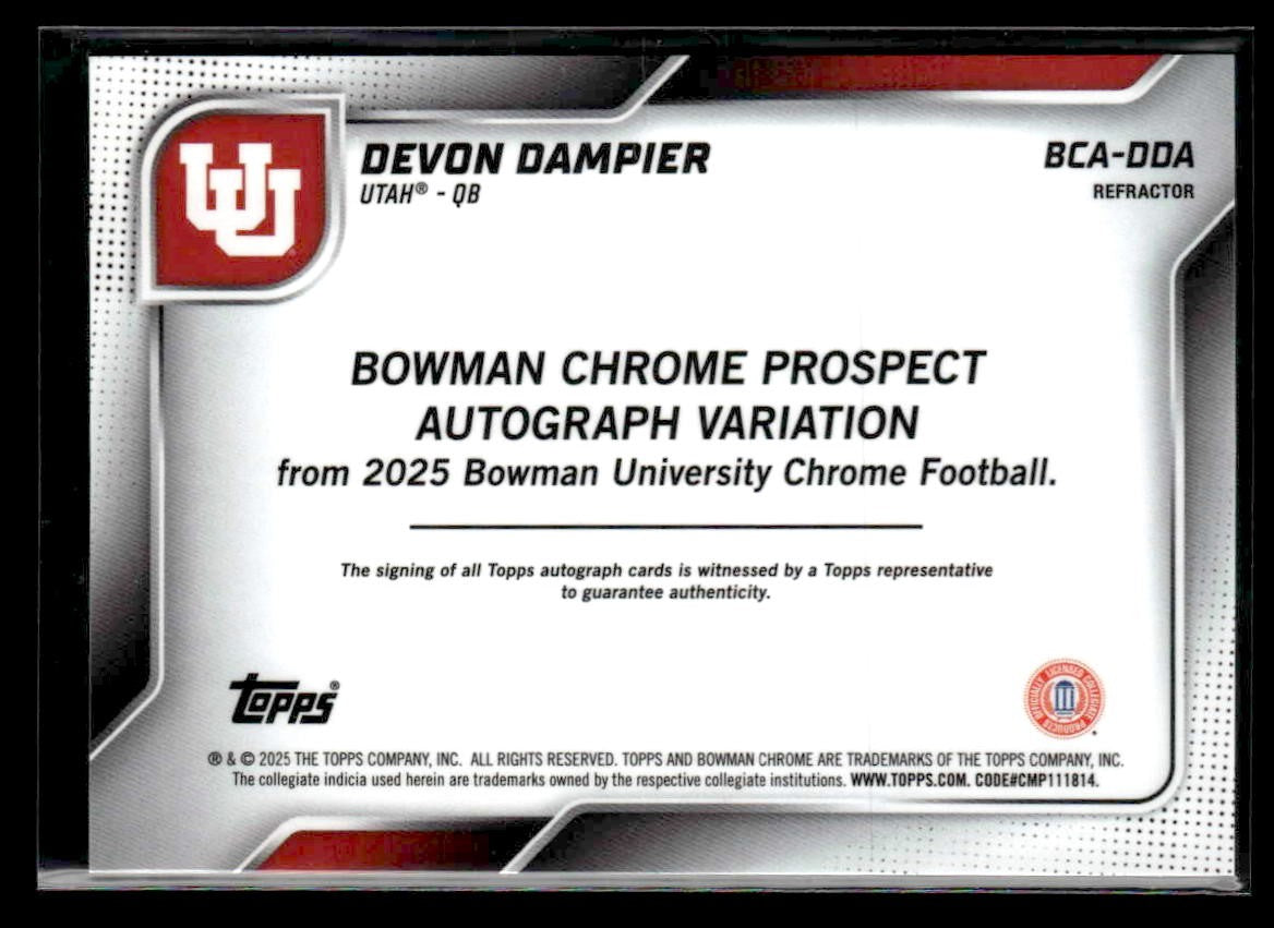 2025 Bowman U Chrome #BCA-DDA Devon Dampier Chrome Prospect Autos Refr #/299