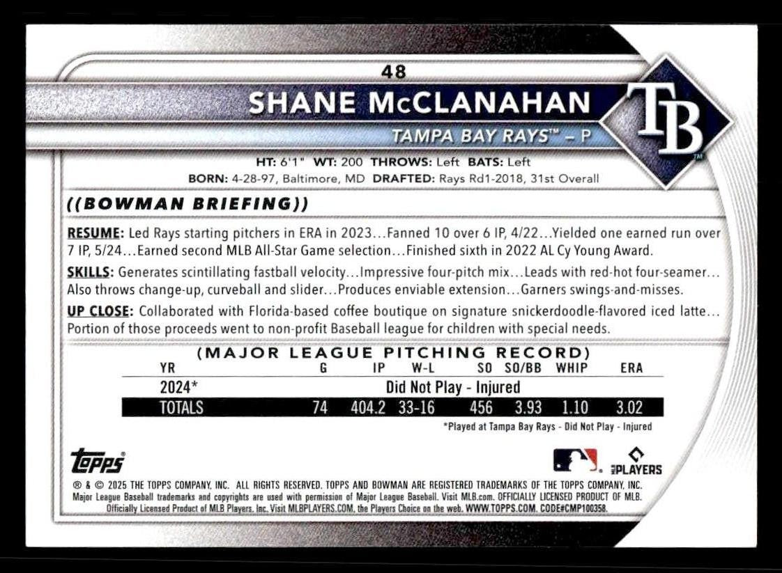 2025 Bowman #48 Shane McClanahan