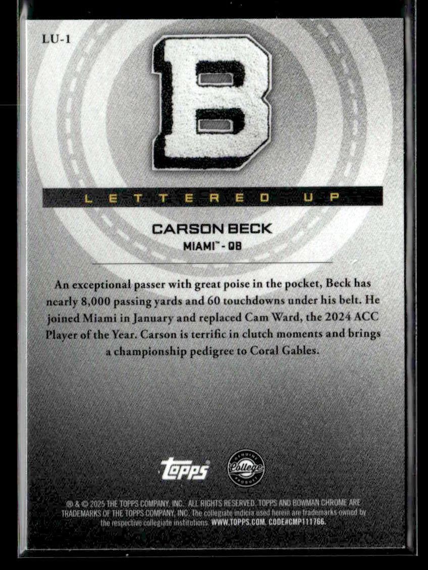 2025 Bowman University Chrome #LU-1 Carson Beck Lettered Up