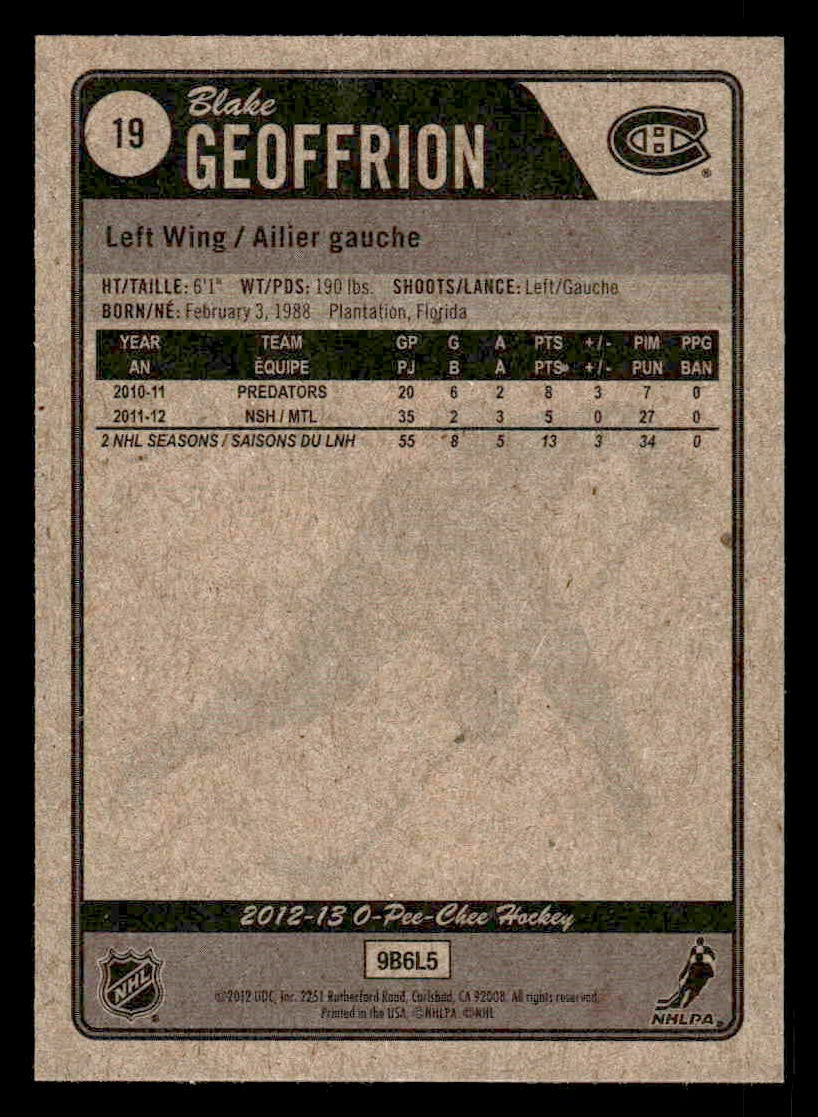 2012-13 O-Pee-Chee #19 Blake Geoffrion