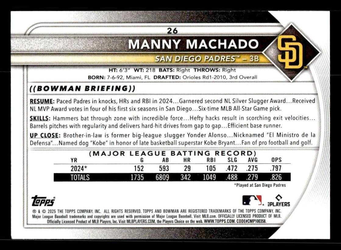 2025 Bowman #26 Manny Machado