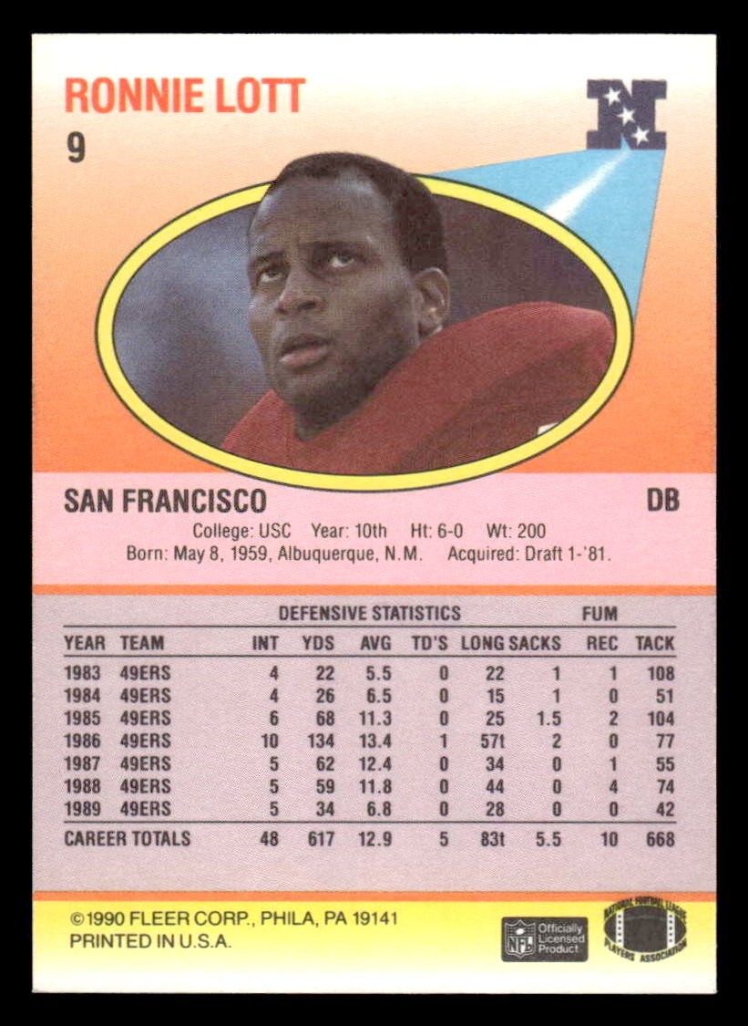 1990 Fleer #9 Ronnie Lott