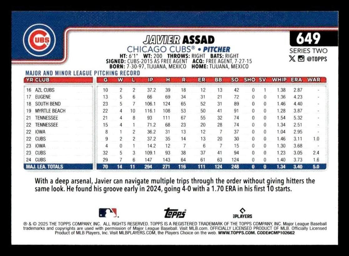 2025 Topps #649 Javier Assad