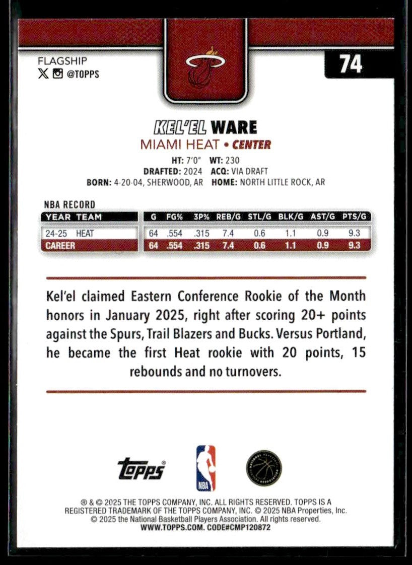2025-26 Topps #74 Kel'el Ware Sandglitter