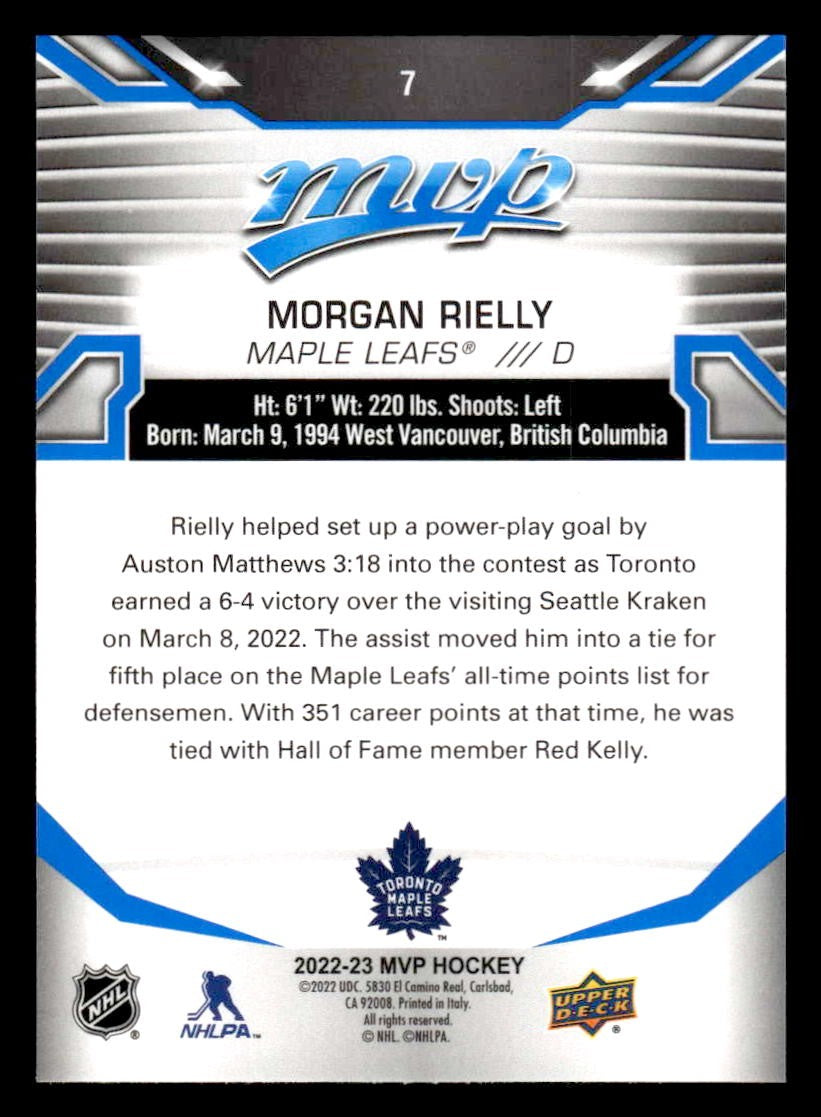 2022-23 Upper Deck MVP #7 Morgan Rielly Blue Script