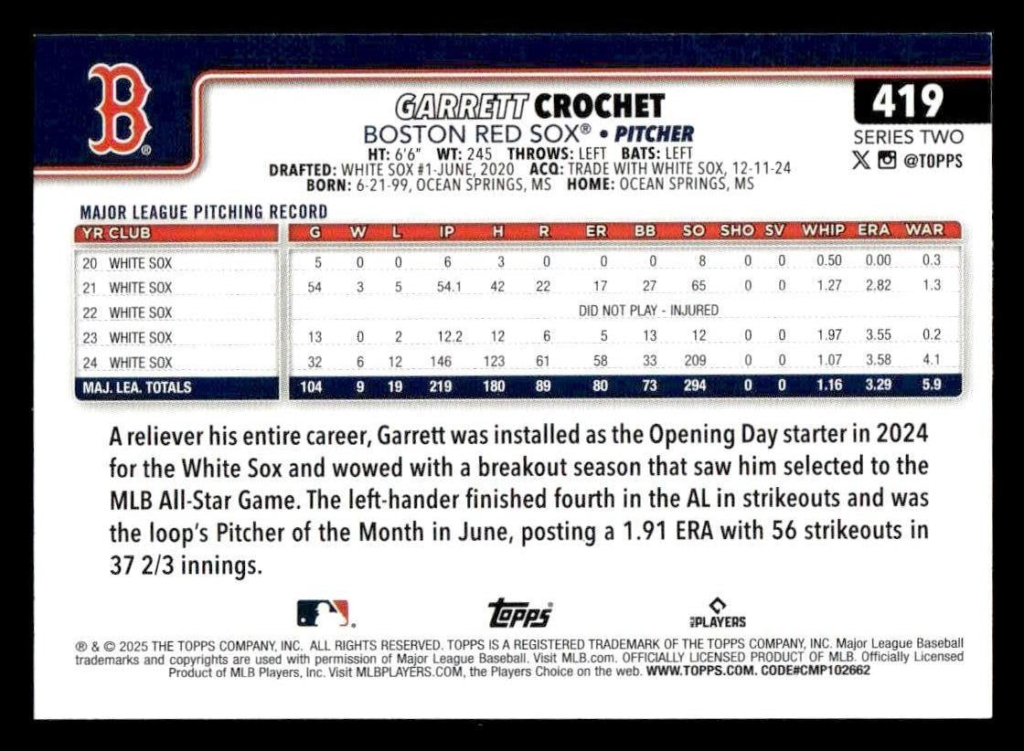 2025 Topps #419 Garrett Crochet