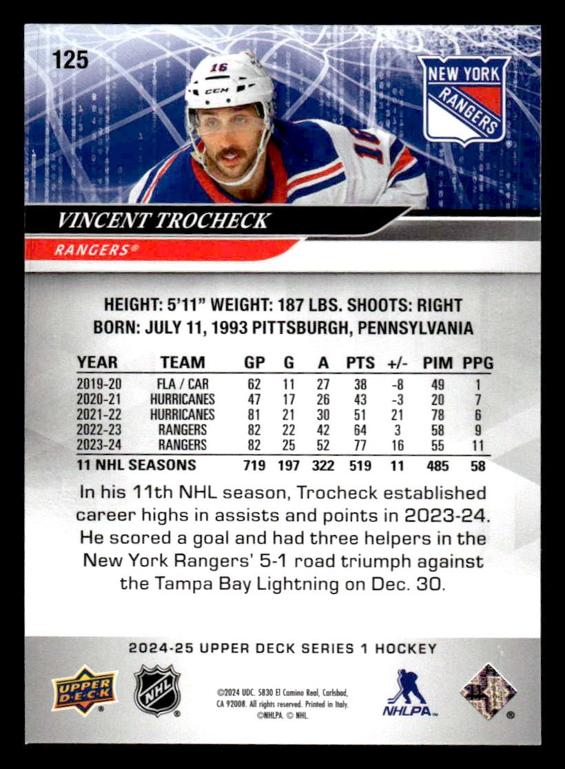 2024-25 Upper Deck #125 Vincent Trocheck