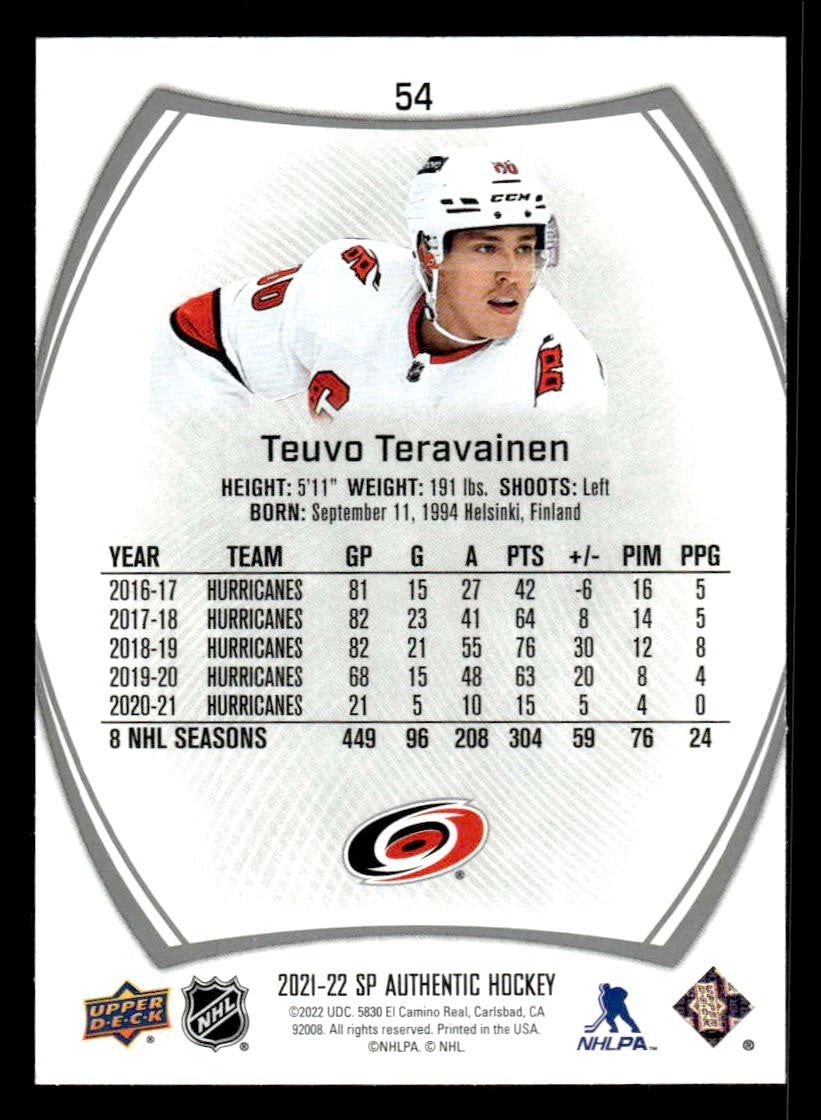 2021-22 SP Authentic #54 Teuvo Teravainen