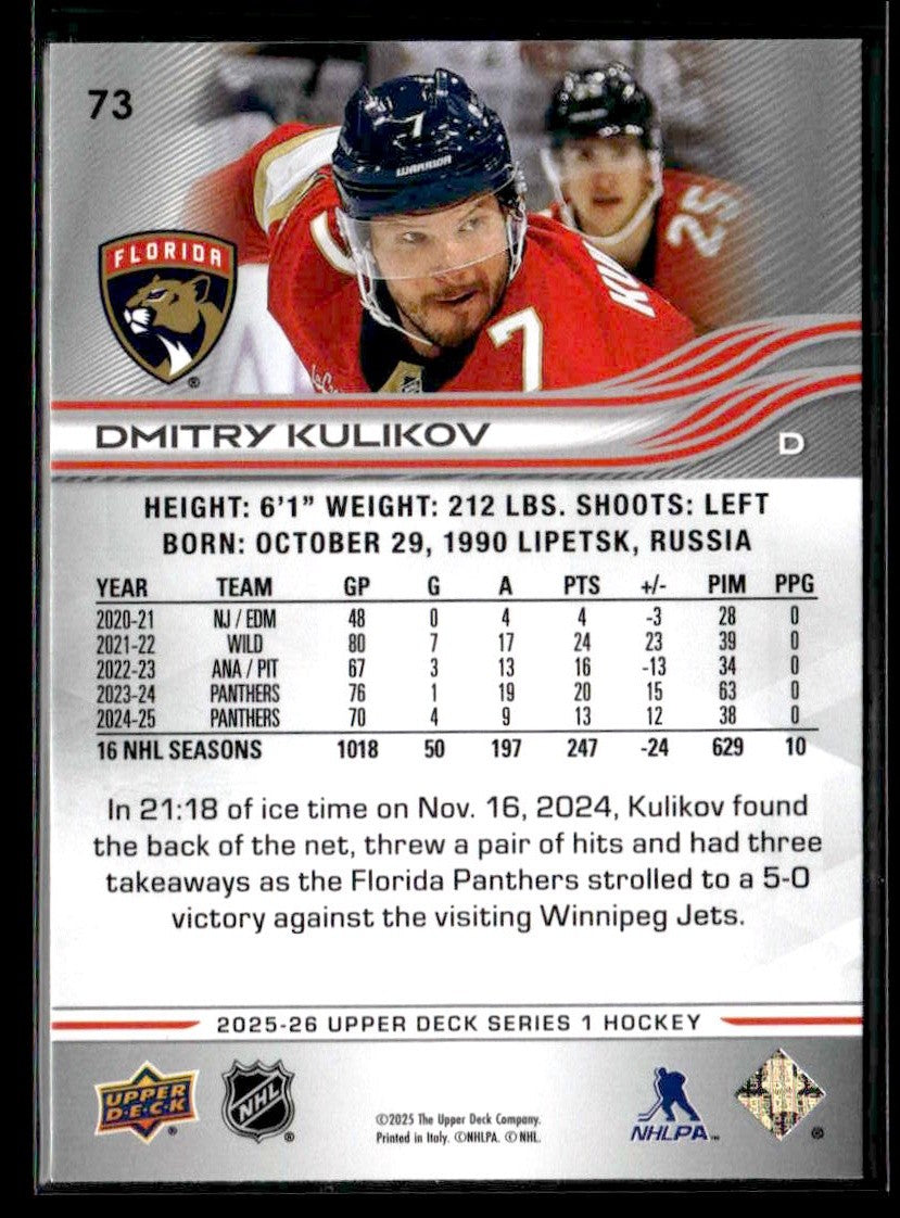 2025-26 Upper Deck #73 Dmitry Kulikov