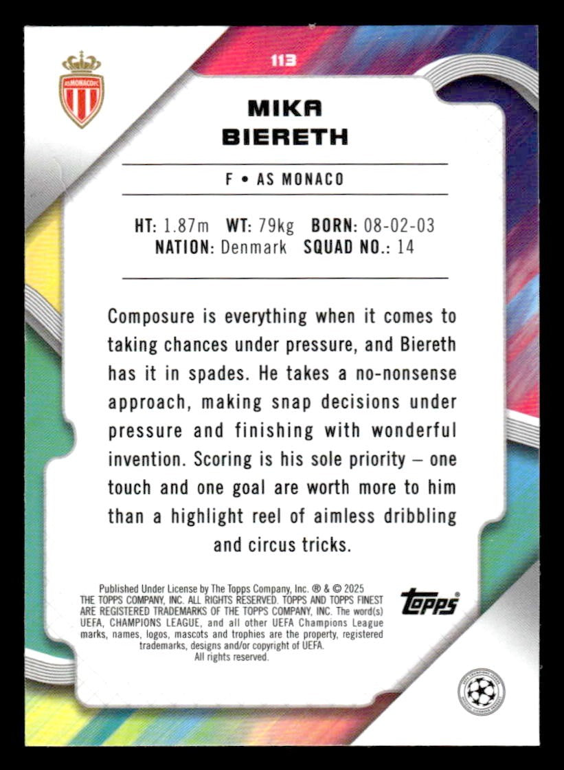 2024-25 Topps Finest UEFA Club Comp #113 Mika Biereth