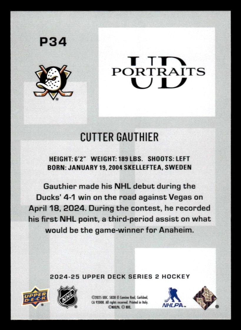 2024-25 Upper Deck #P-34 Cutter Gauthier UD Portraits