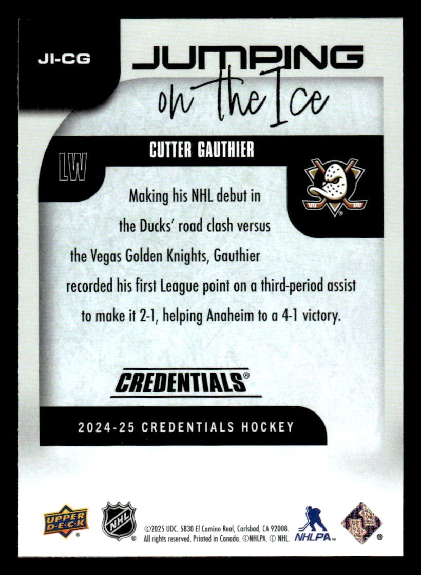 2024-25 Upper Deck Credentials #JI-CG Cutter Gauthier Jumping on the Ice