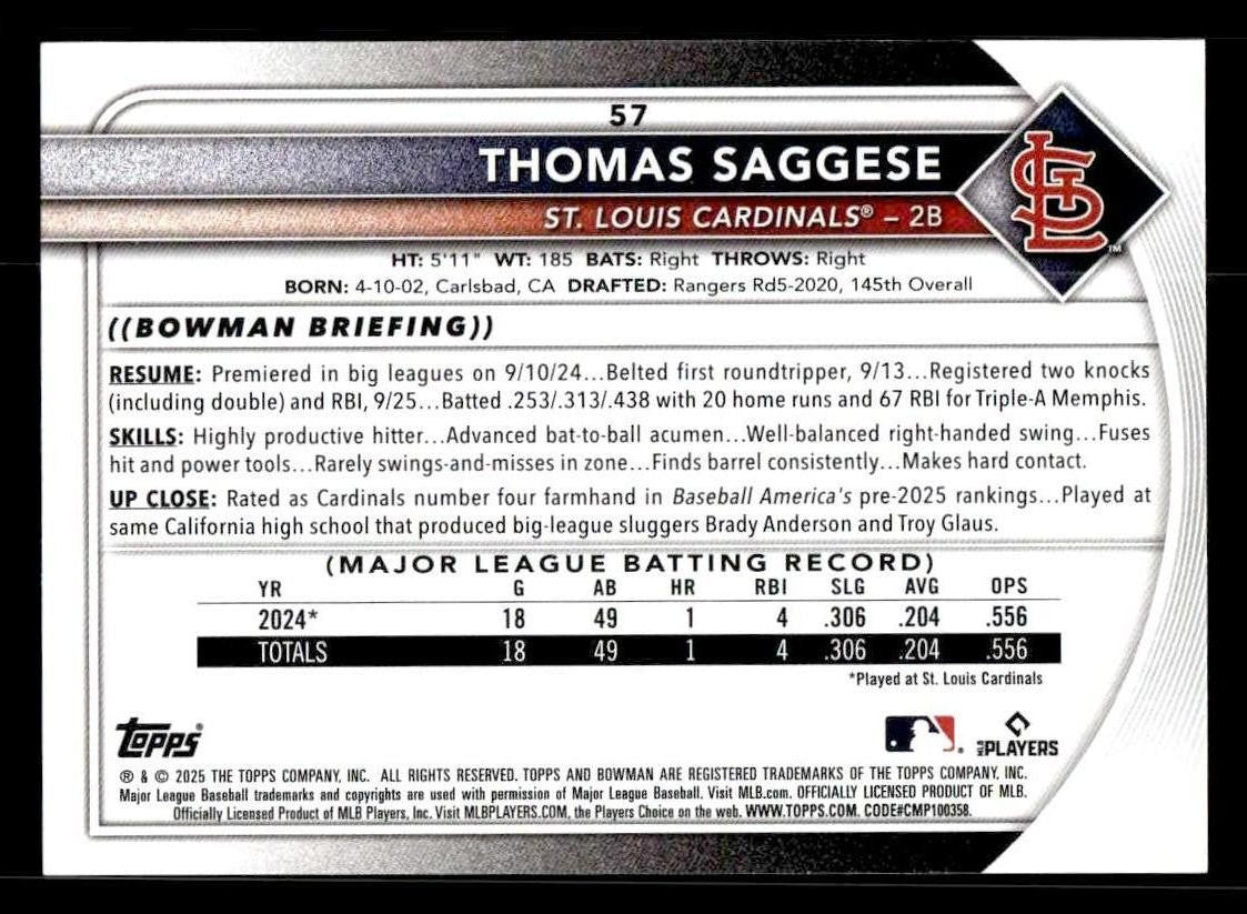 2025 Bowman #57 Thomas Saggese